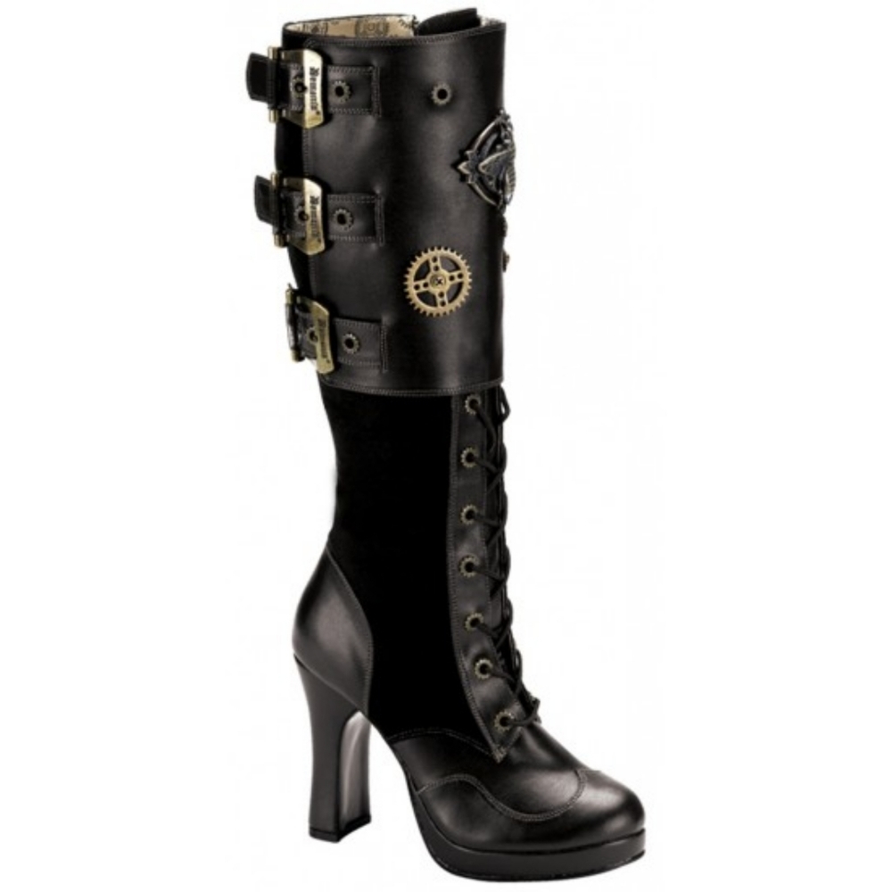 Sexy Black Steampunk High Heel Boots